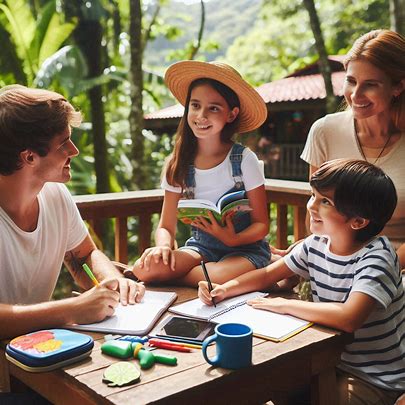 family participating in a Spanish language class